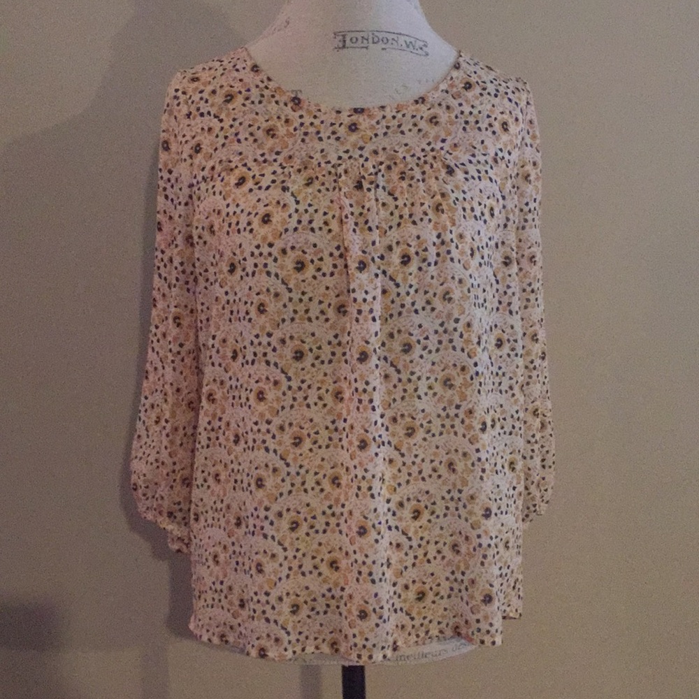 Lucky Brand Yellow Printed Peasant Blouse sz S
